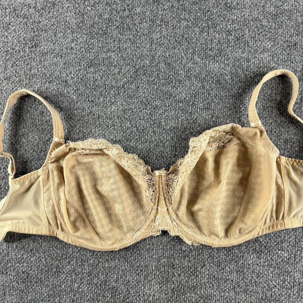 Panache Envy Balconette Bra Womens 32J Beige Unpadded Lace Underwire Hook & Eye
